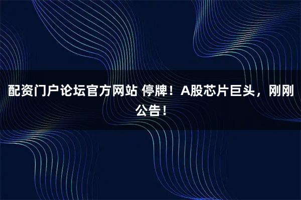 配资门户论坛官方网站 停牌!A股芯片巨头,刚刚公告!